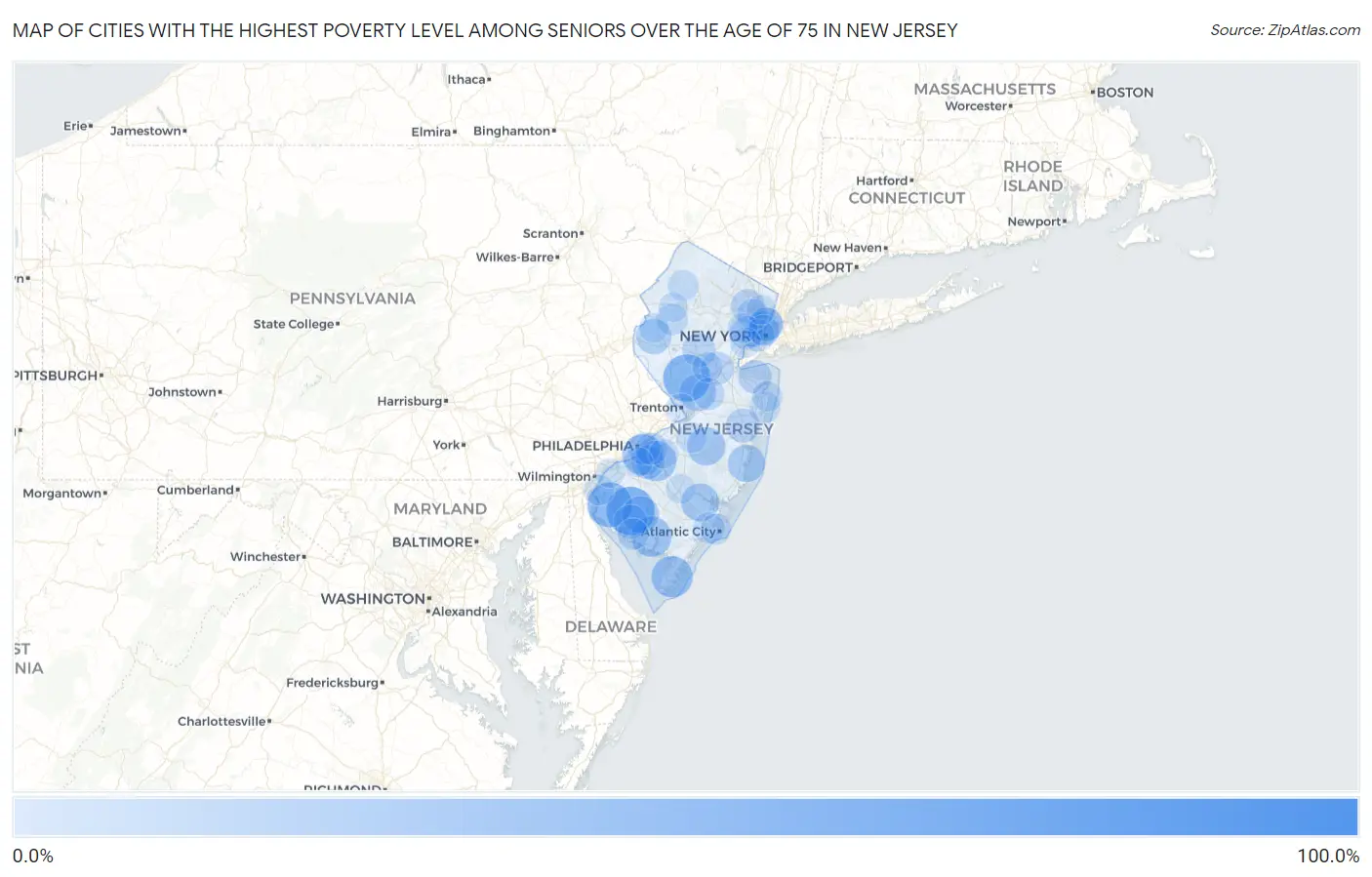 Cities with the Highest Poverty Level Among Seniors Over the Age of 75 in New Jersey Map