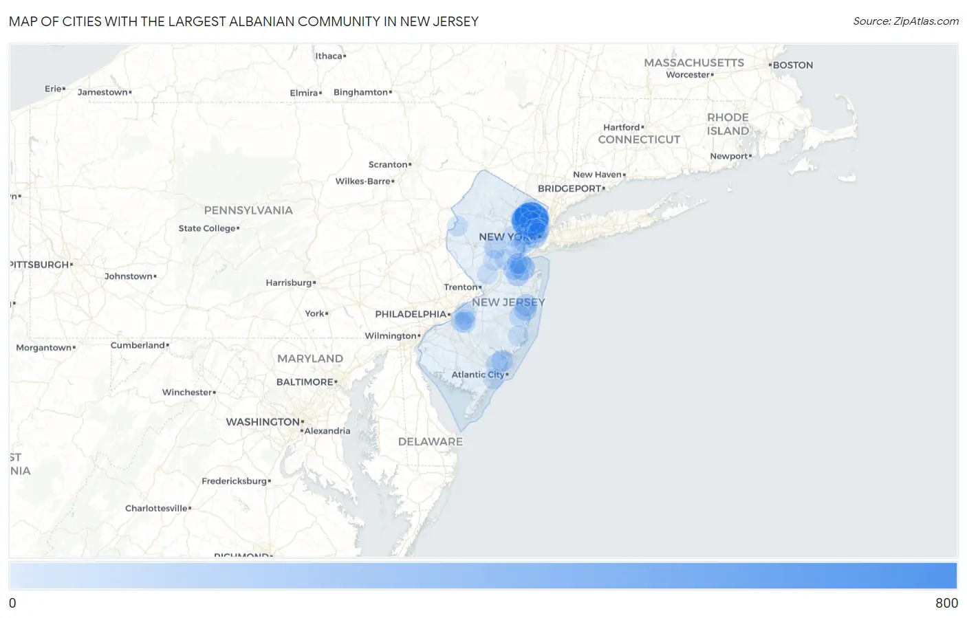 Cities with the Largest Albanian Community in New Jersey Map