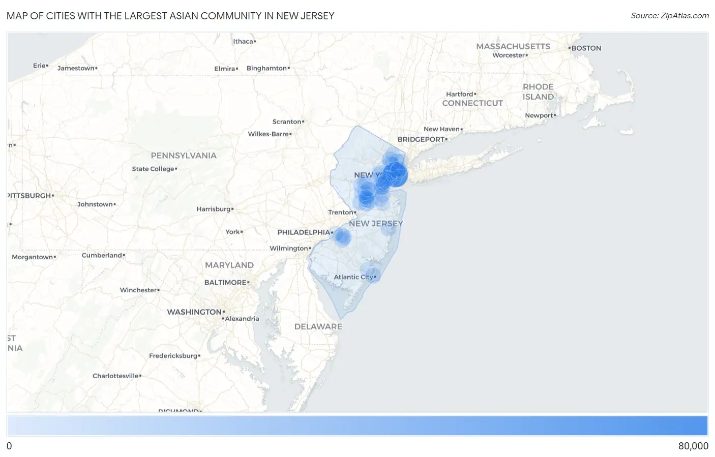 Cities with the Largest Asian Community in New Jersey Map