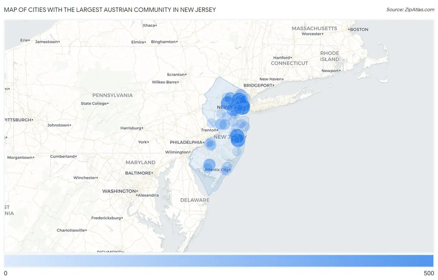 Cities with the Largest Austrian Community in New Jersey Map