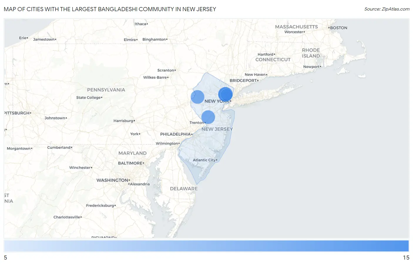 Cities with the Largest Bangladeshi Community in New Jersey Map