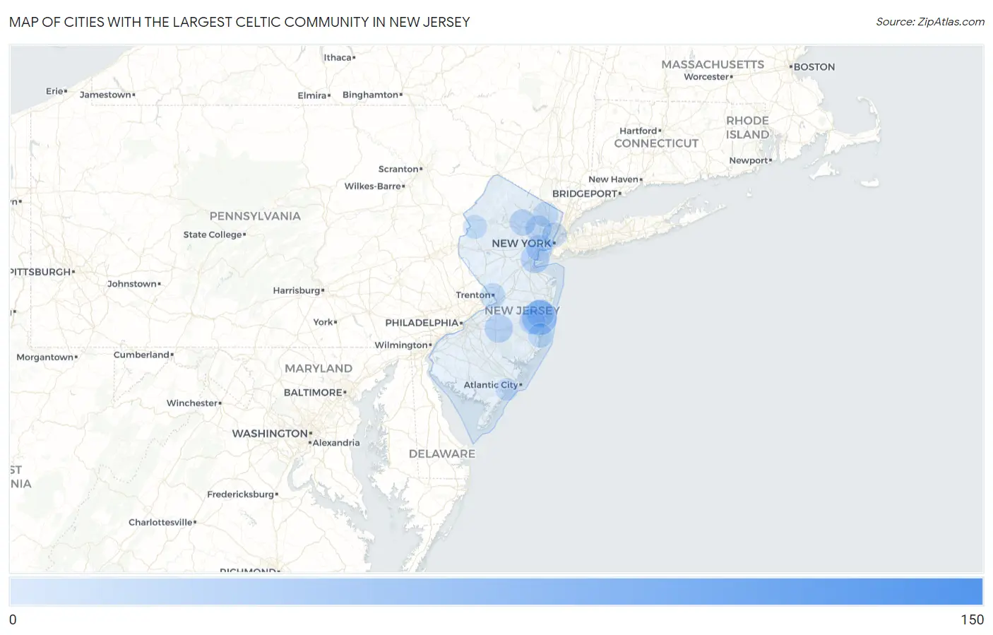 Cities with the Largest Celtic Community in New Jersey Map