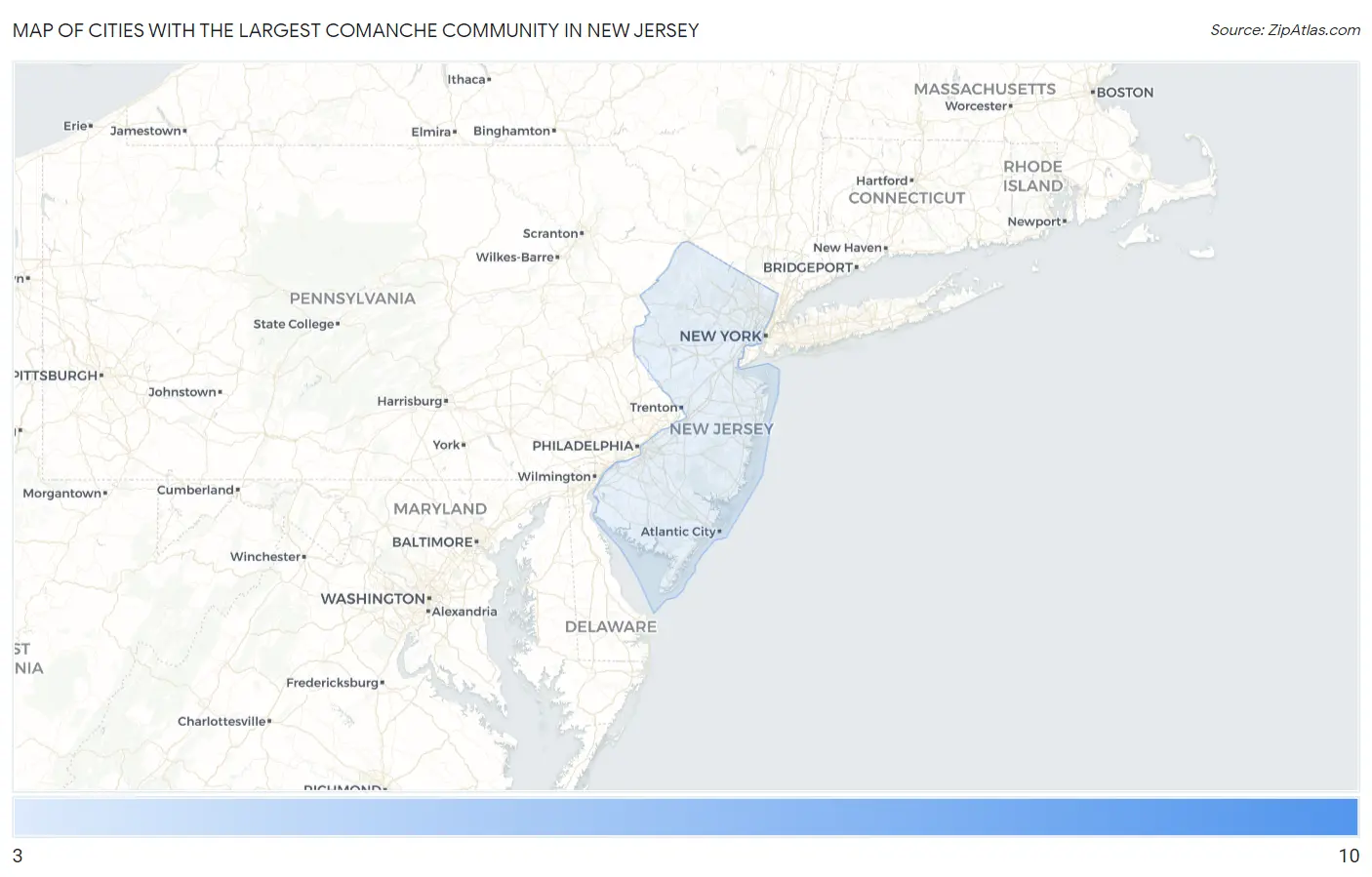 Cities with the Largest Comanche Community in New Jersey Map