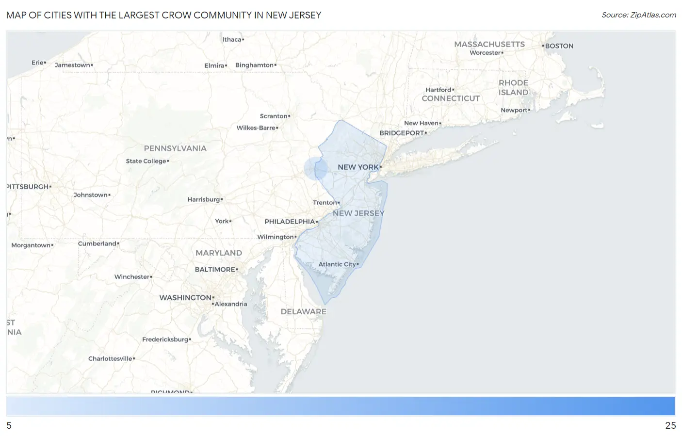 Cities with the Largest Crow Community in New Jersey Map