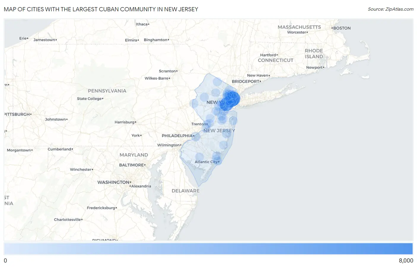 Cities with the Largest Cuban Community in New Jersey Map