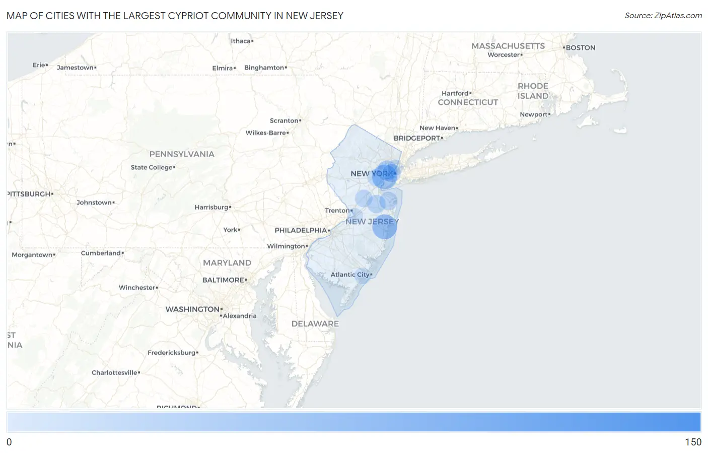 Cities with the Largest Cypriot Community in New Jersey Map