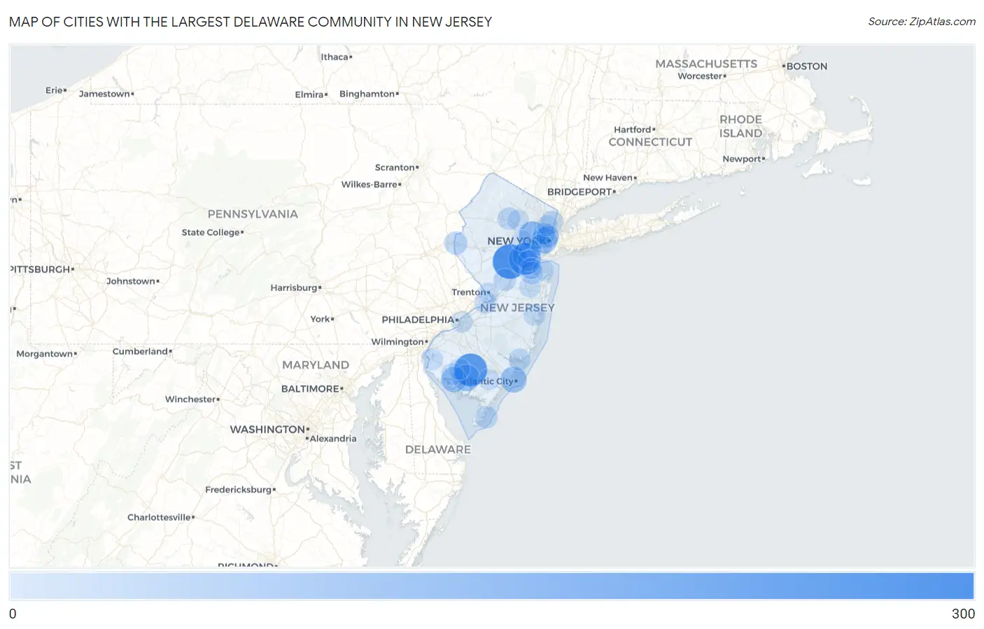Cities with the Largest Delaware Community in New Jersey Map