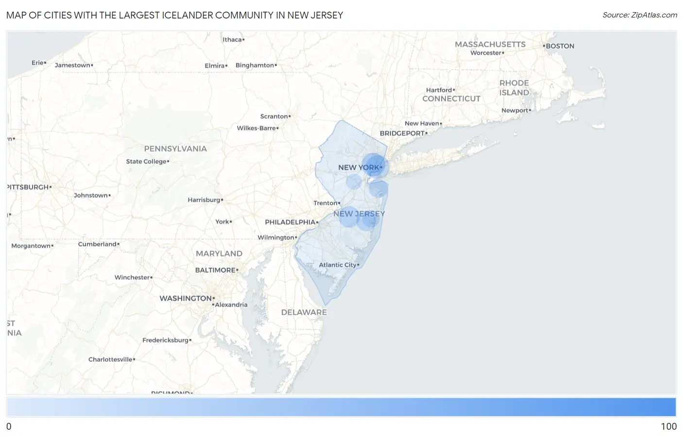 Cities with the Largest Icelander Community in New Jersey Map