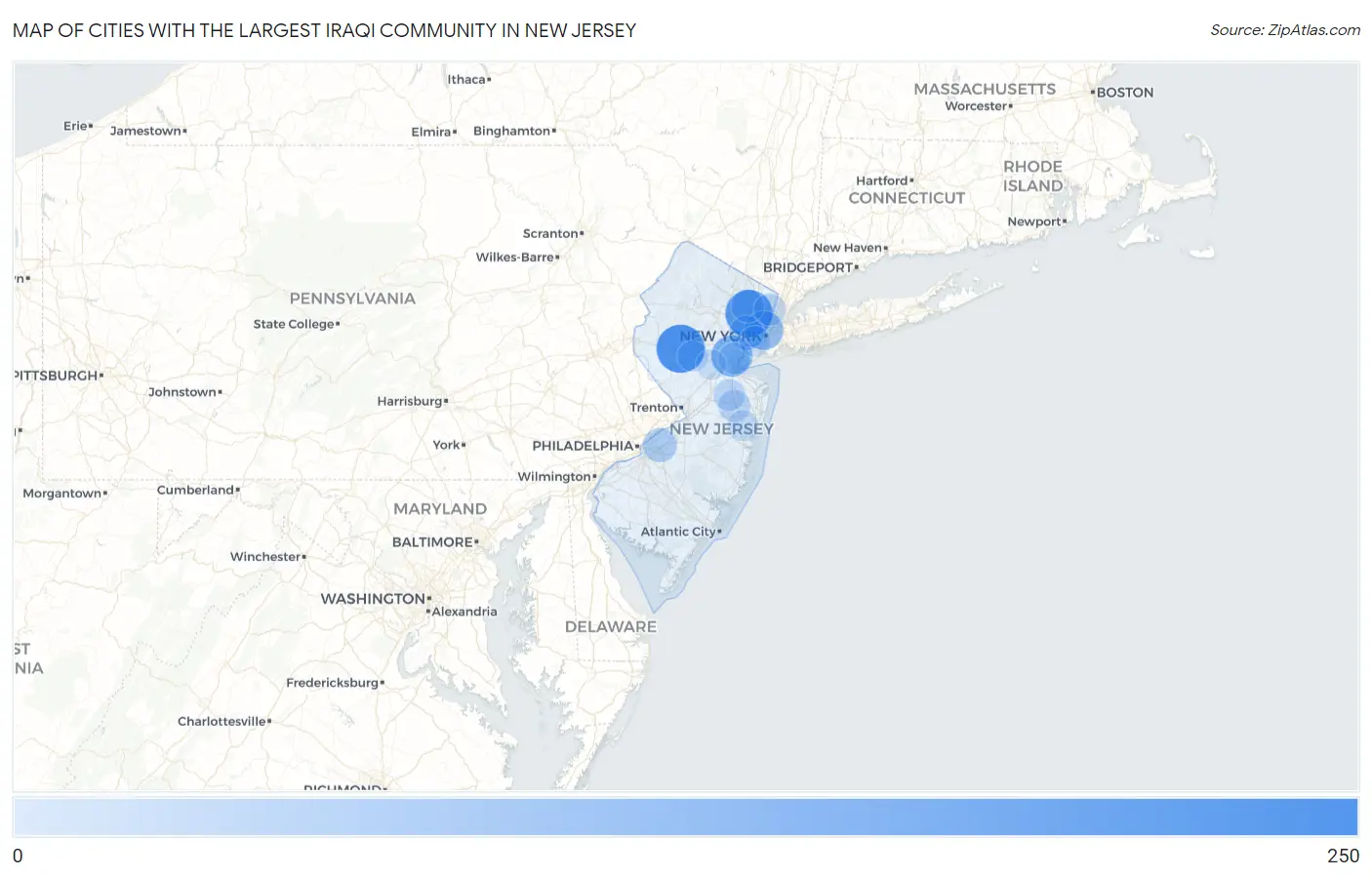 Cities with the Largest Iraqi Community in New Jersey Map