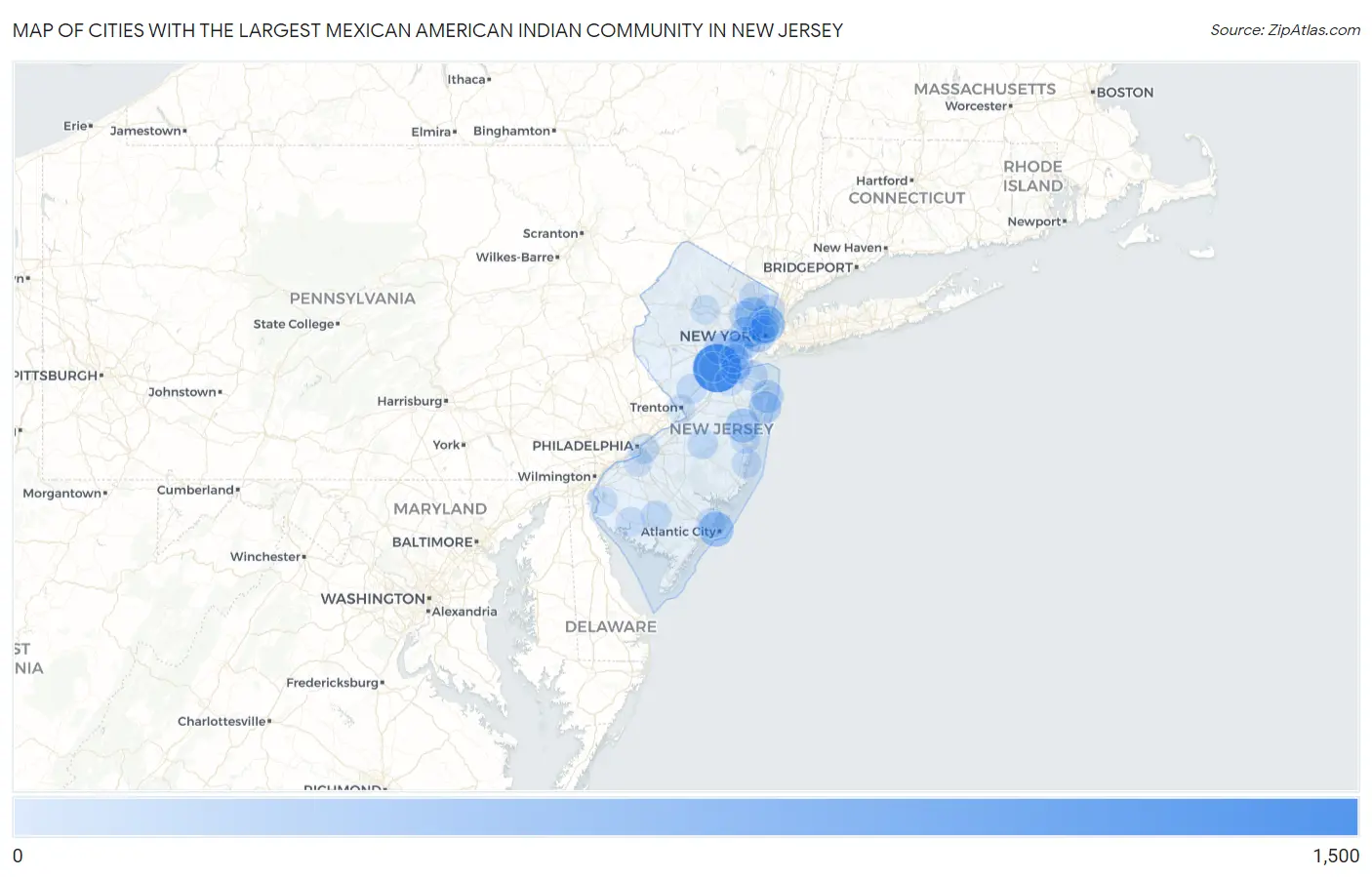 Cities with the Largest Mexican American Indian Community in New Jersey Map