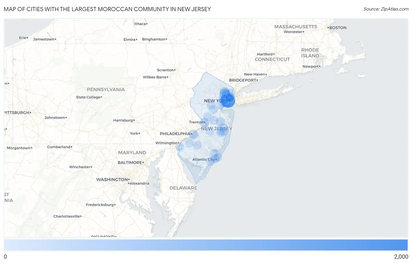 Cities with the Largest Moroccan Community in New Jersey Map