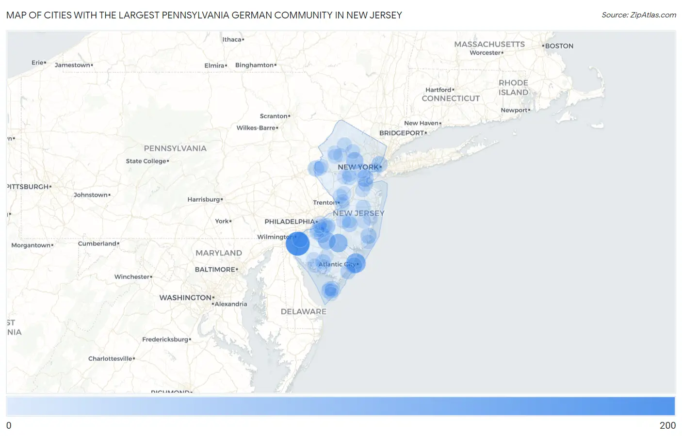 Cities with the Largest Pennsylvania German Community in New Jersey Map