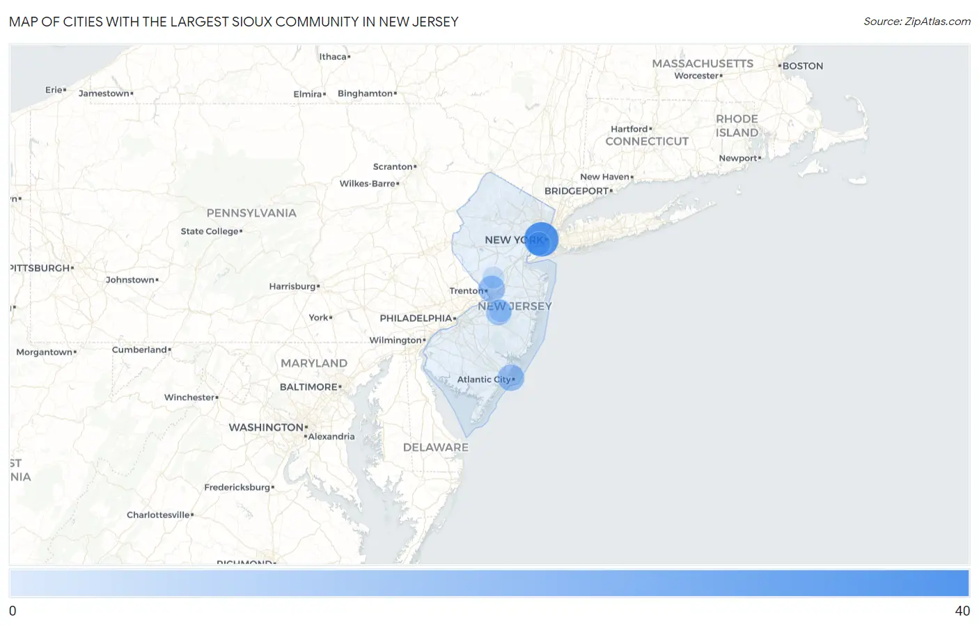 Cities with the Largest Sioux Community in New Jersey Map