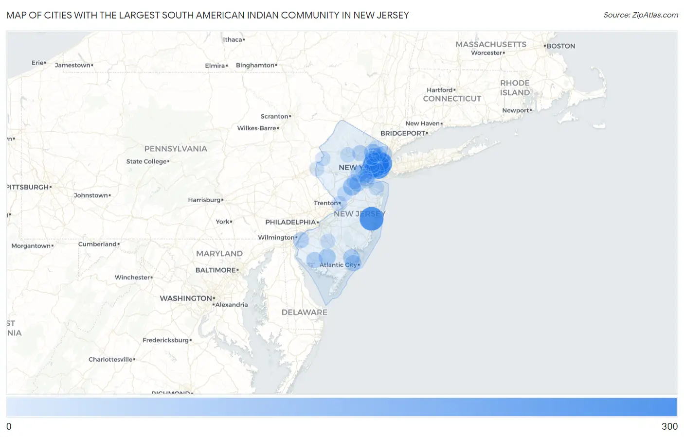 Cities with the Largest South American Indian Community in New Jersey Map
