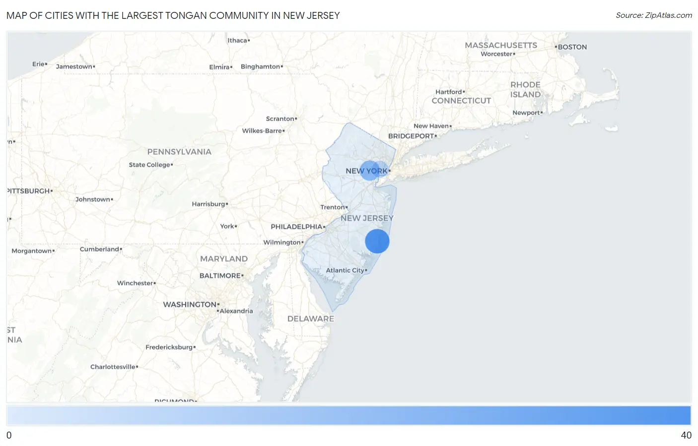 Cities with the Largest Tongan Community in New Jersey Map