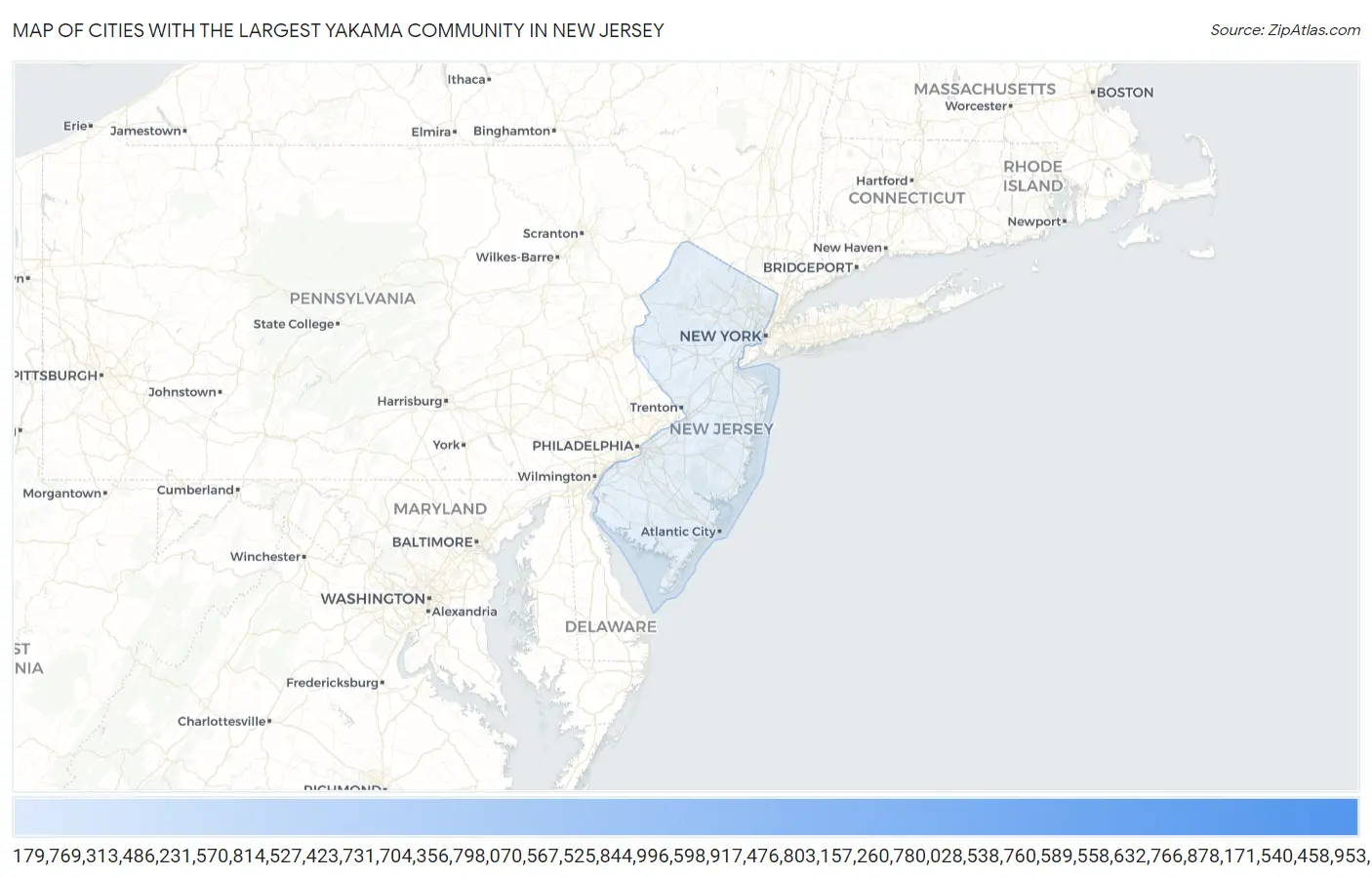 Cities with the Largest Yakama Community in New Jersey Map