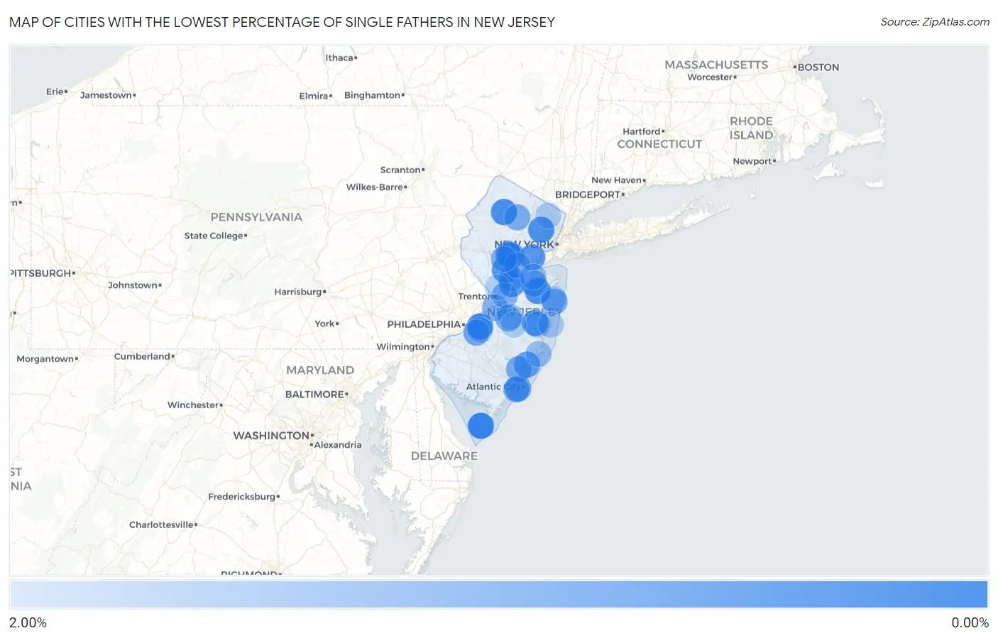 Cities with the Lowest Percentage of Single Fathers in New Jersey Map
