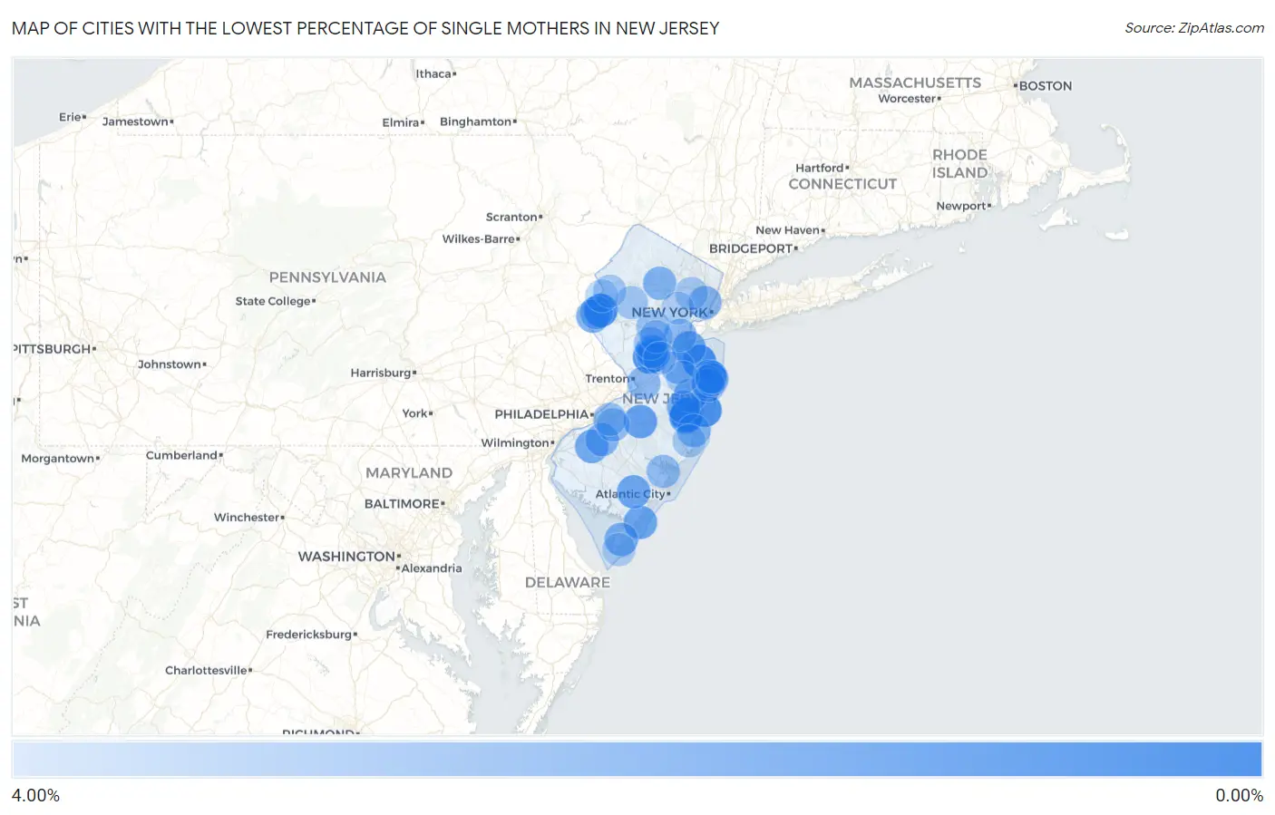 Cities with the Lowest Percentage of Single Mothers in New Jersey Map