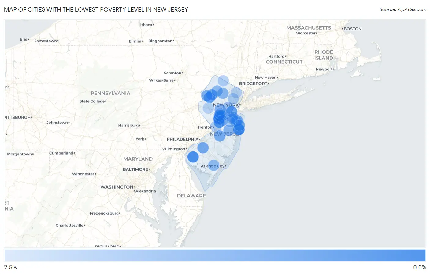 Cities with the Lowest Poverty Level in New Jersey Map