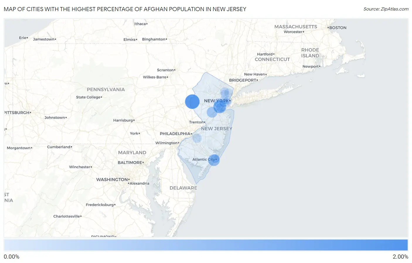 Cities with the Highest Percentage of Afghan Population in New Jersey Map