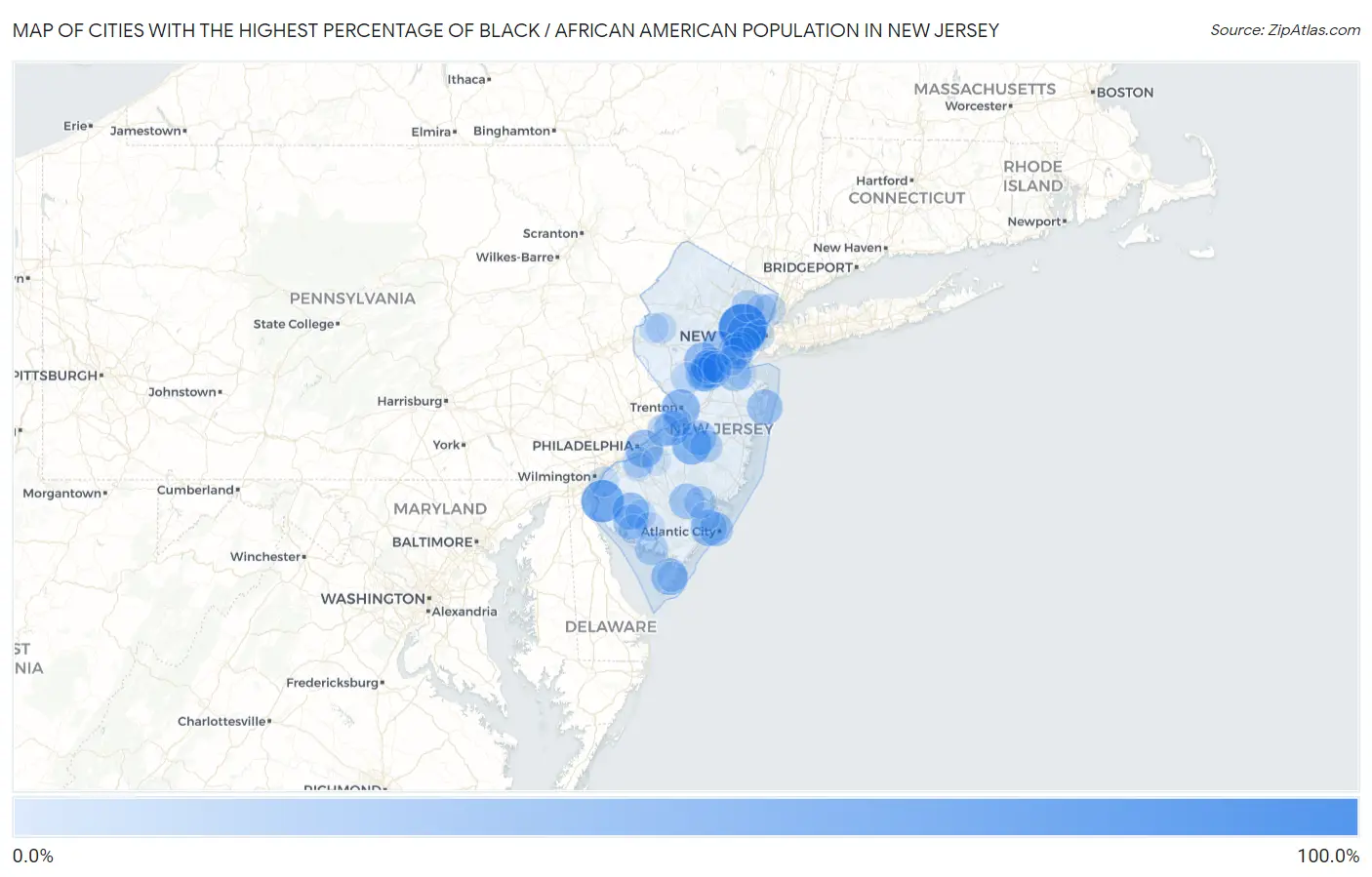 Cities with the Highest Percentage of Black / African American Population in New Jersey Map