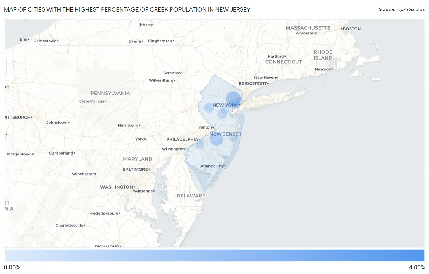 Cities with the Highest Percentage of Creek Population in New Jersey Map