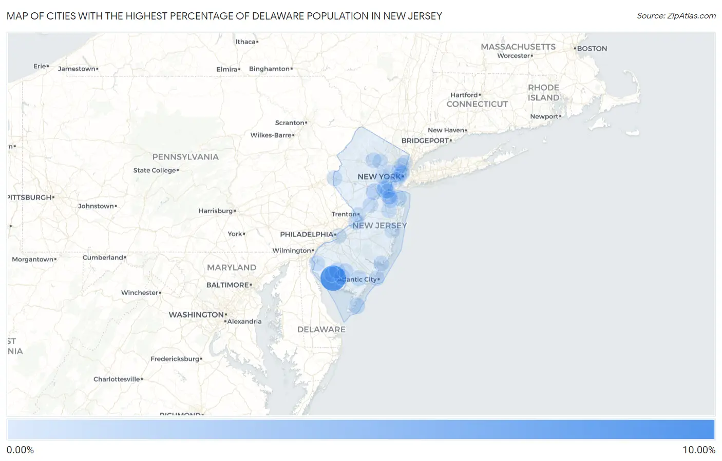 Cities with the Highest Percentage of Delaware Population in New Jersey Map