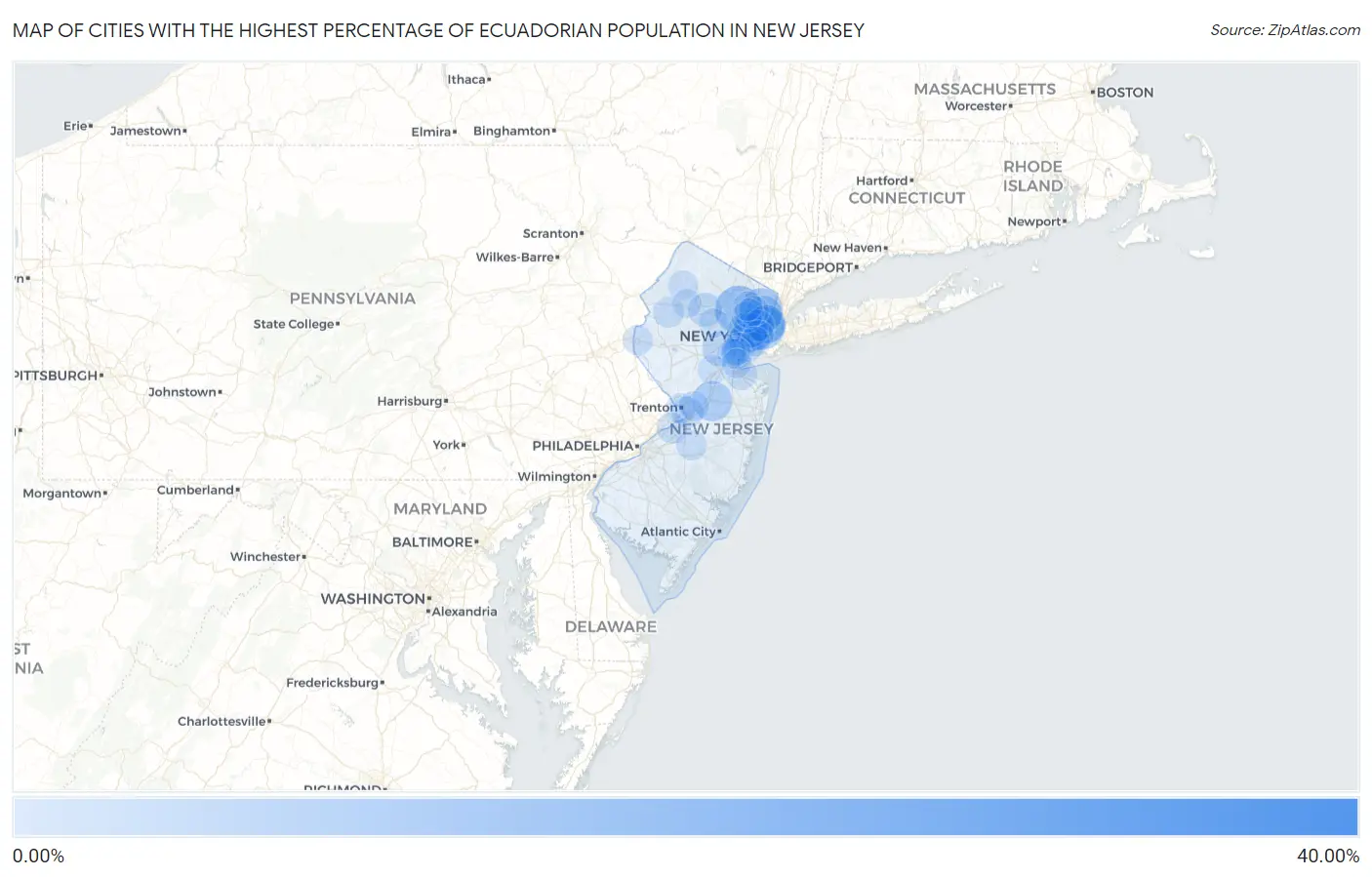 Cities with the Highest Percentage of Ecuadorian Population in New Jersey Map