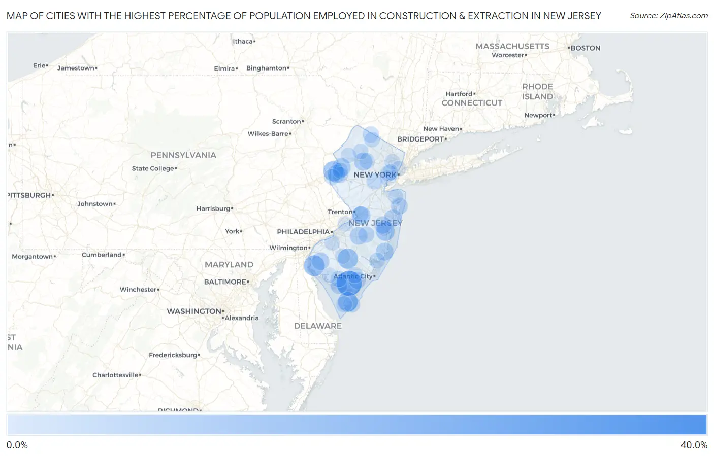 Cities with the Highest Percentage of Population Employed in Construction & Extraction in New Jersey Map