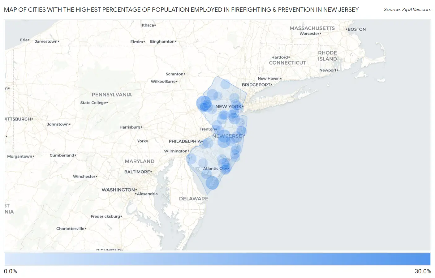 Cities with the Highest Percentage of Population Employed in Firefighting & Prevention in New Jersey Map