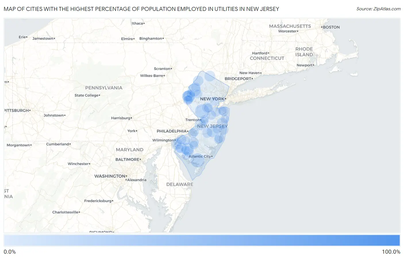 Cities with the Highest Percentage of Population Employed in Utilities in New Jersey Map