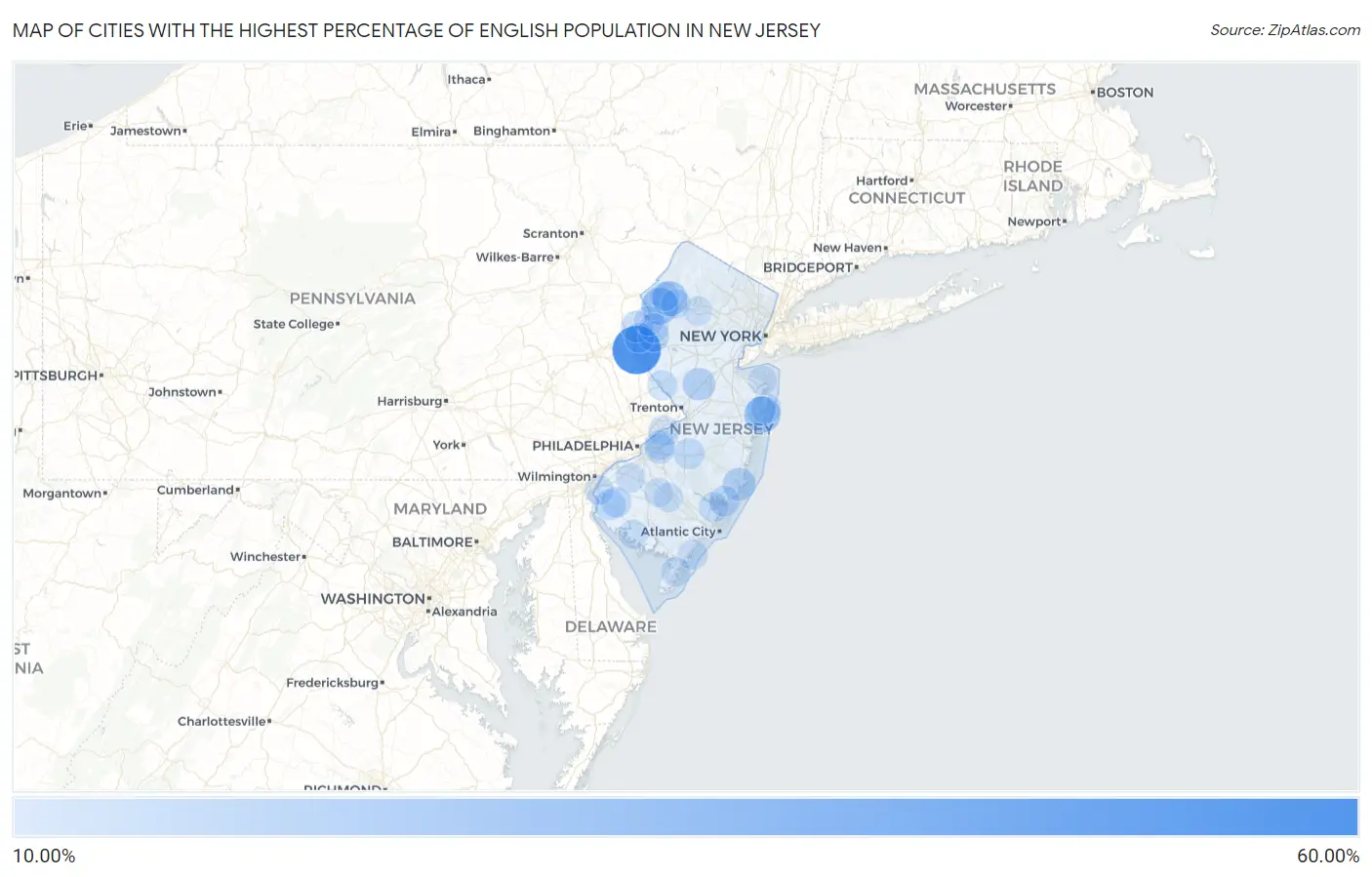 Cities with the Highest Percentage of English Population in New Jersey Map