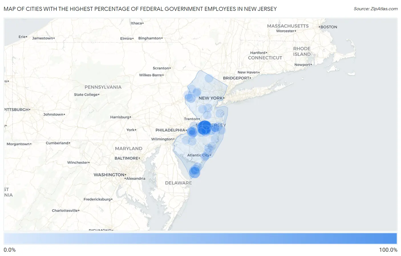 Cities with the Highest Percentage of Federal Government Employees in New Jersey Map