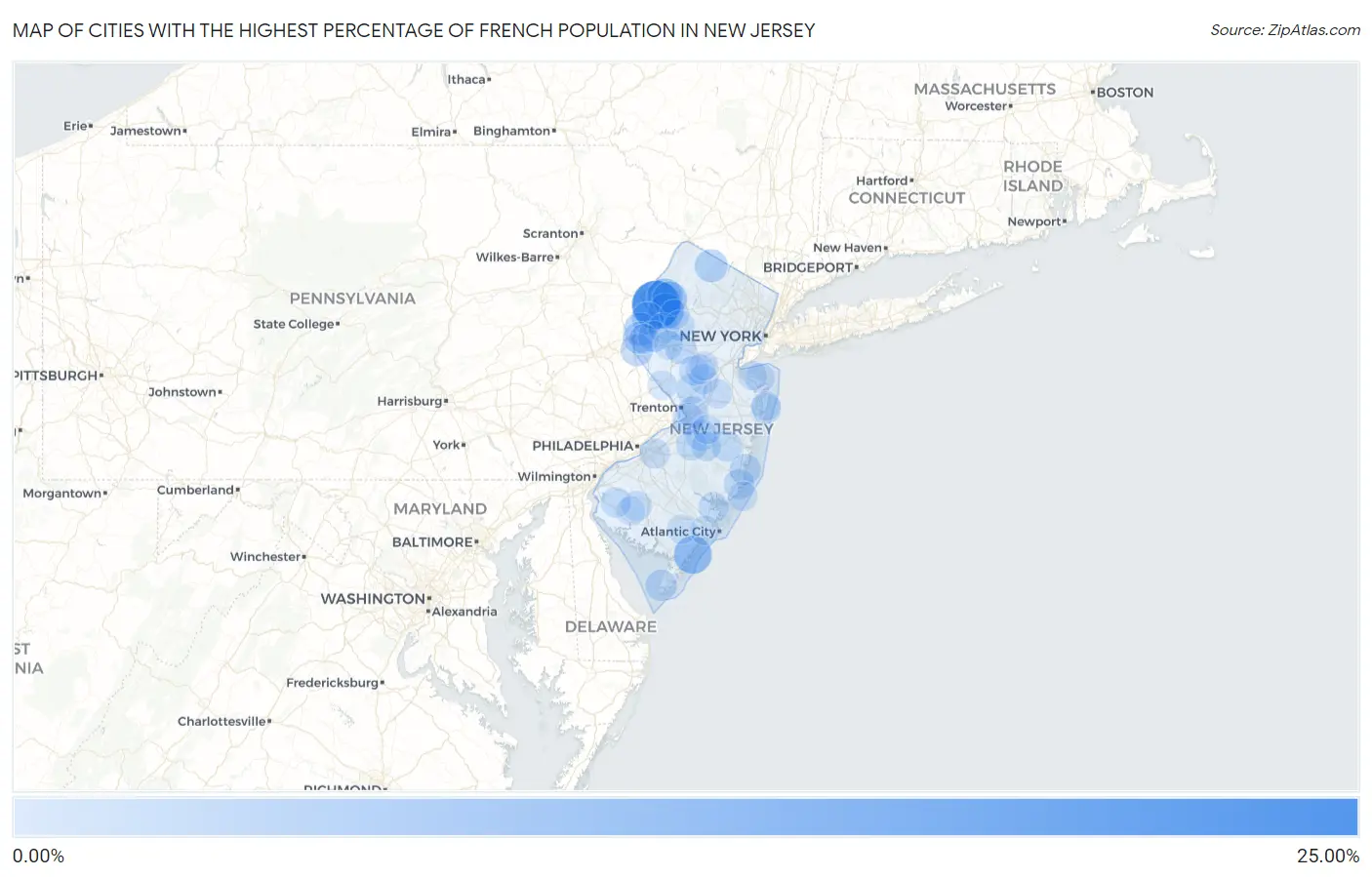 Cities with the Highest Percentage of French Population in New Jersey Map