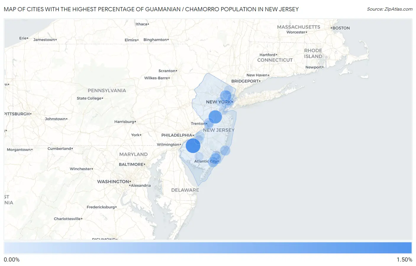 Cities with the Highest Percentage of Guamanian / Chamorro Population in New Jersey Map