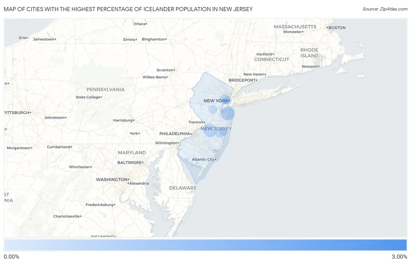 Cities with the Highest Percentage of Icelander Population in New Jersey Map