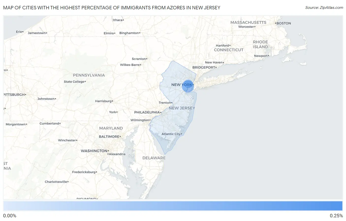 Cities with the Highest Percentage of Immigrants from Azores in New Jersey Map