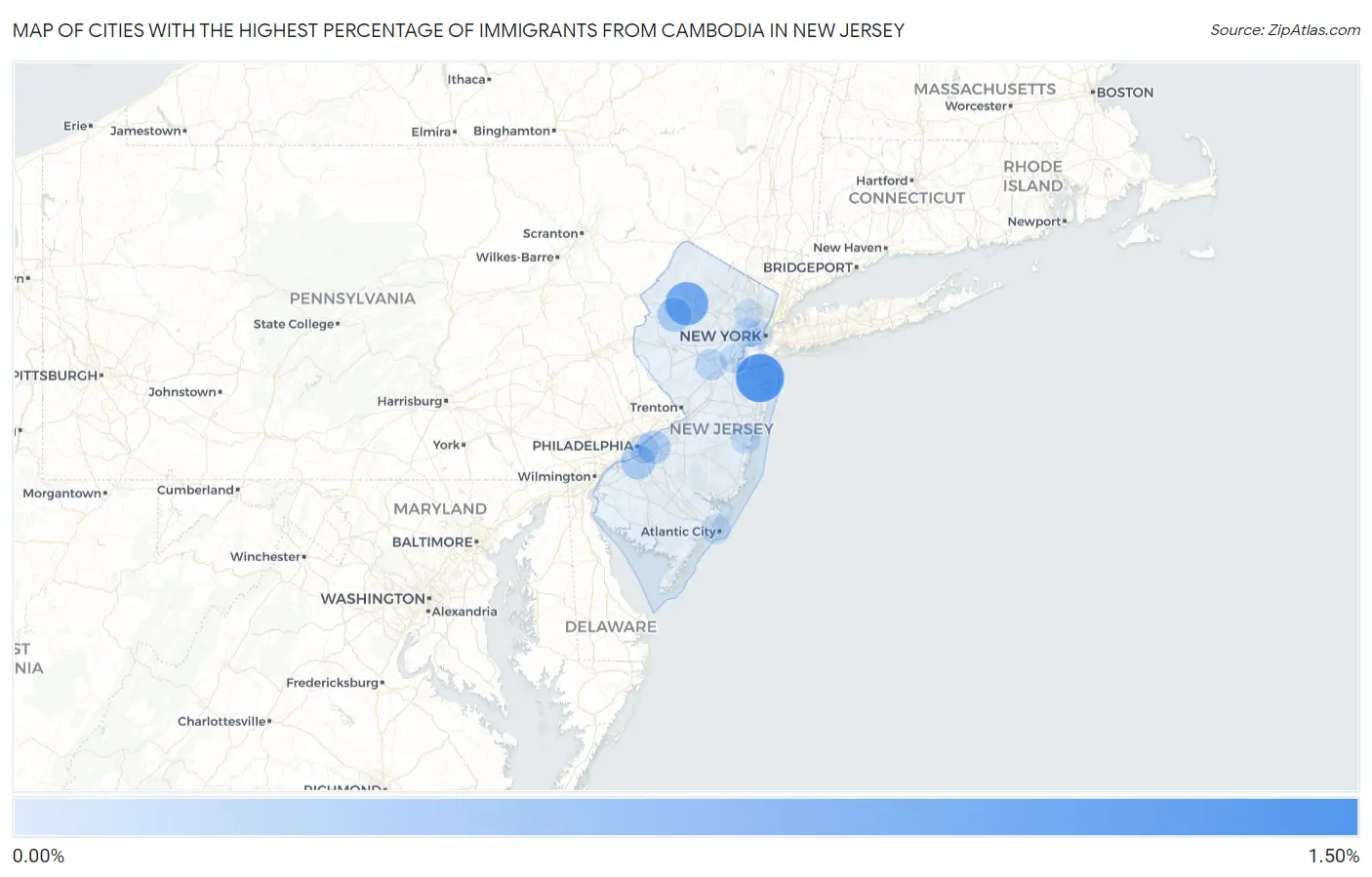 Cities with the Highest Percentage of Immigrants from Cambodia in New Jersey Map