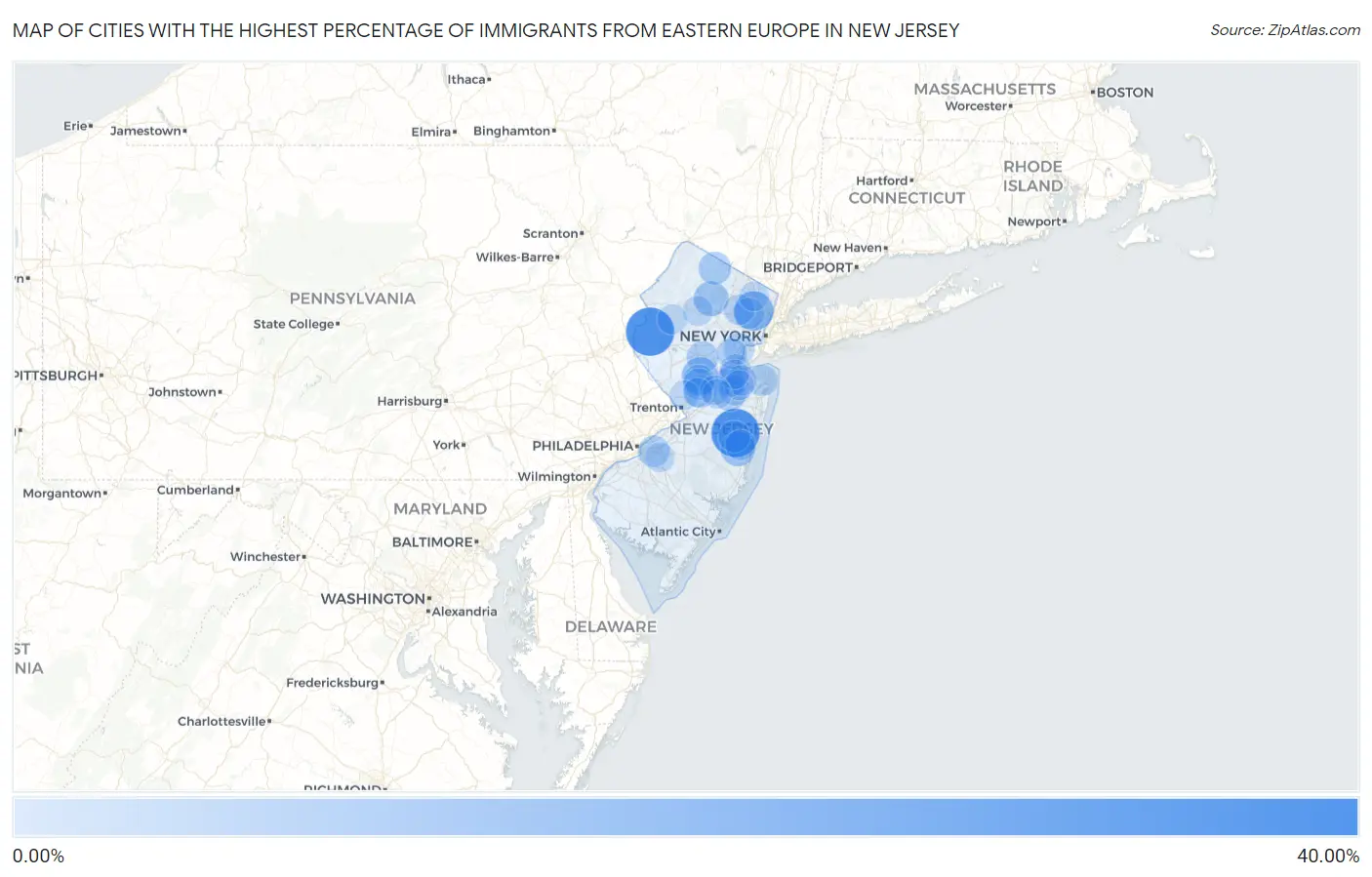 Cities with the Highest Percentage of Immigrants from Eastern Europe in New Jersey Map