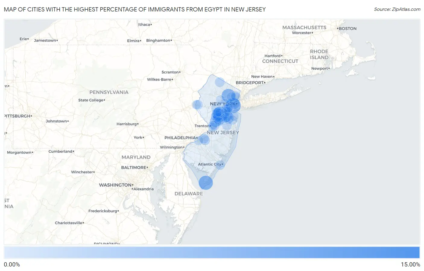 Cities with the Highest Percentage of Immigrants from Egypt in New Jersey Map
