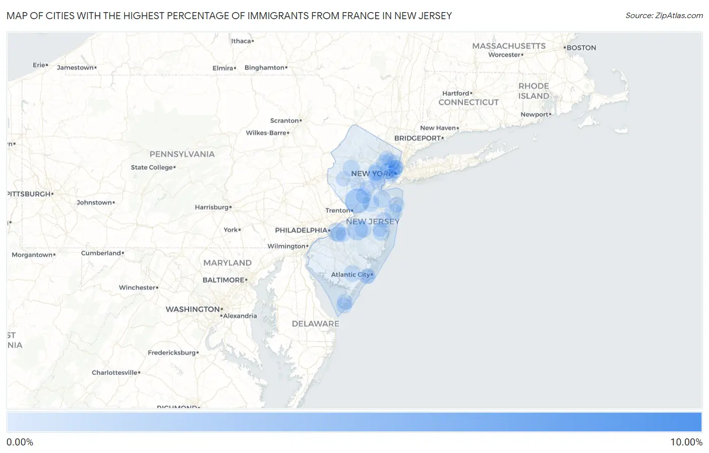 Cities with the Highest Percentage of Immigrants from France in New Jersey Map