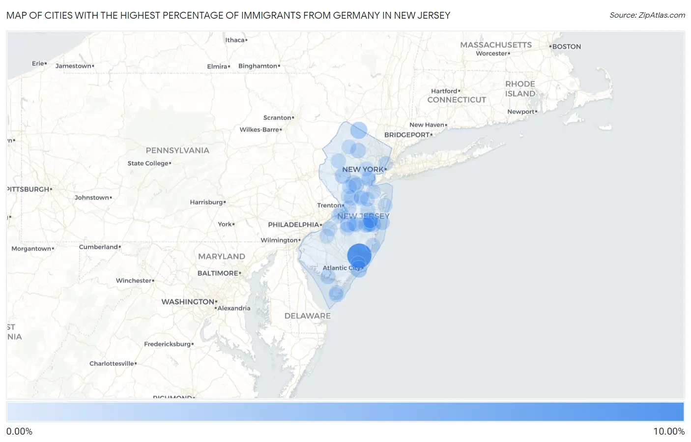 Cities with the Highest Percentage of Immigrants from Germany in New Jersey Map