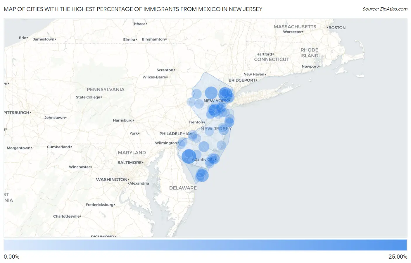 Cities with the Highest Percentage of Immigrants from Mexico in New Jersey Map