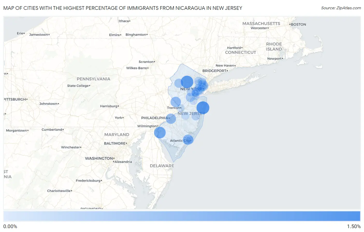 Cities with the Highest Percentage of Immigrants from Nicaragua in New Jersey Map