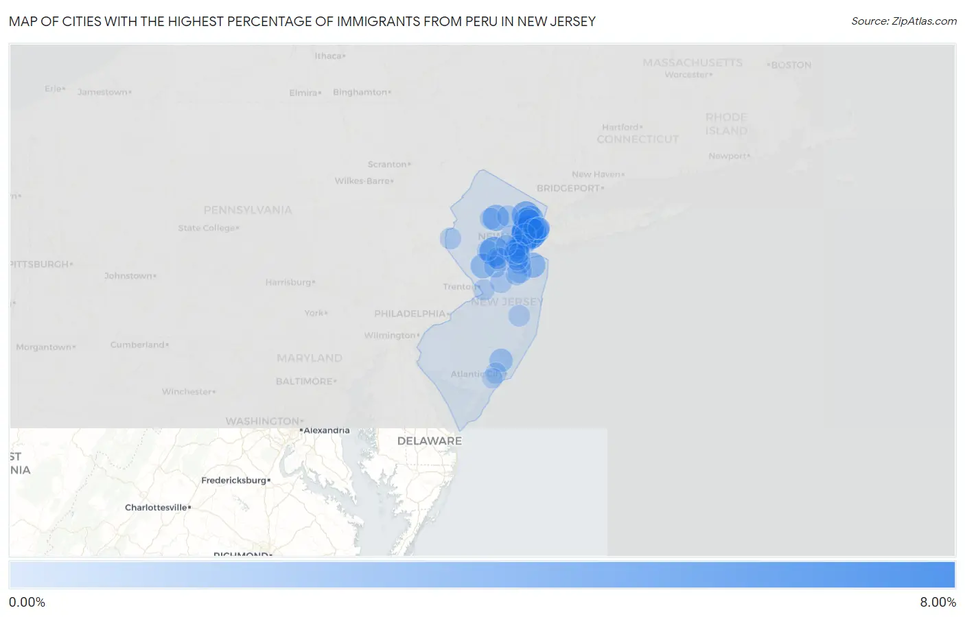Cities with the Highest Percentage of Immigrants from Peru in New Jersey Map