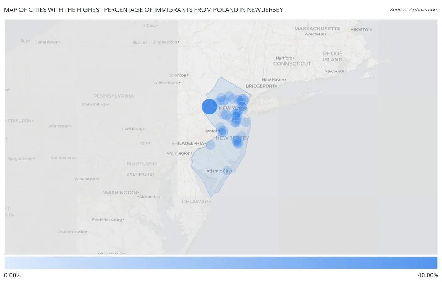 Cities with the Highest Percentage of Immigrants from Poland in New Jersey Map