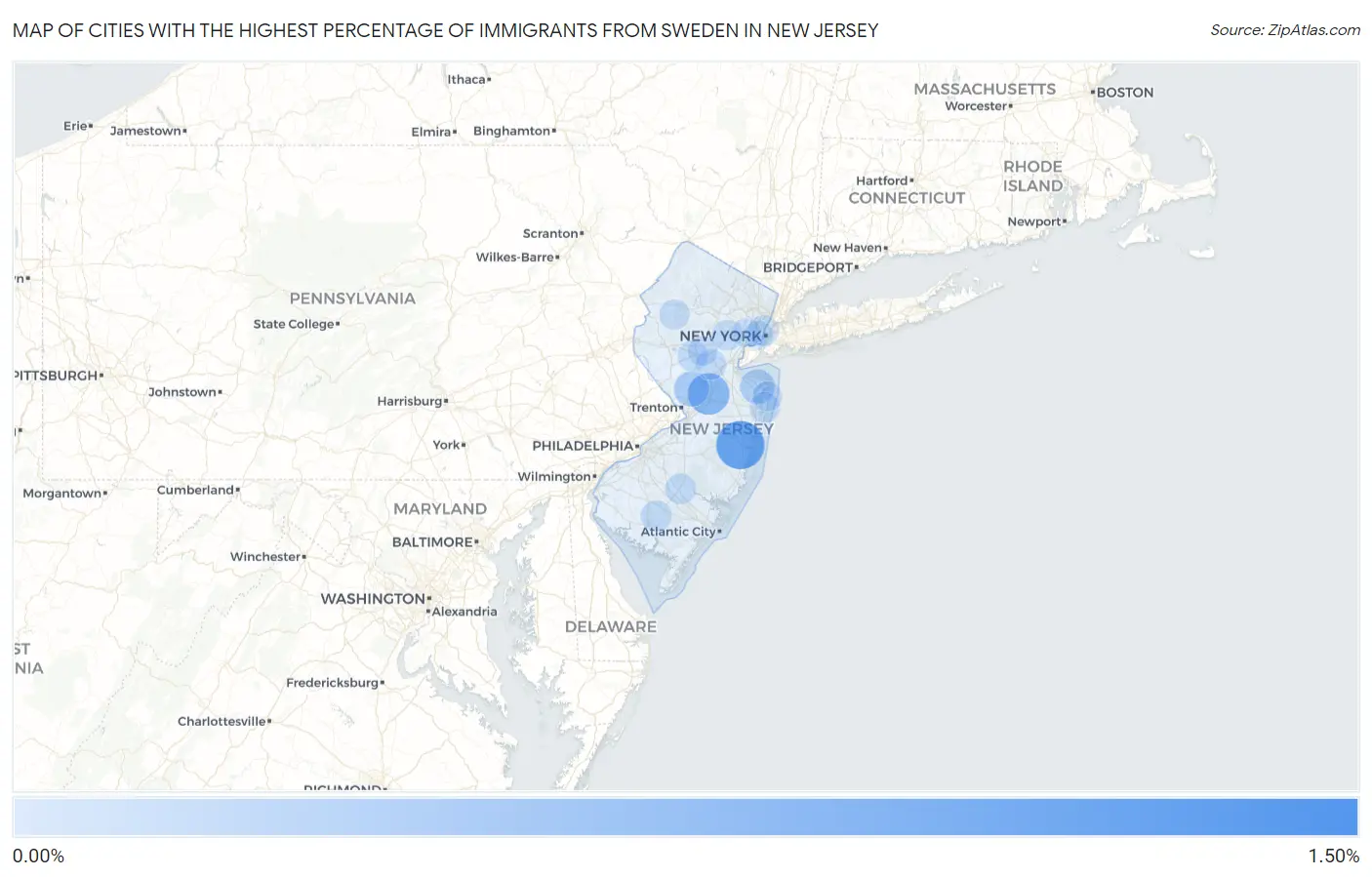 Cities with the Highest Percentage of Immigrants from Sweden in New Jersey Map