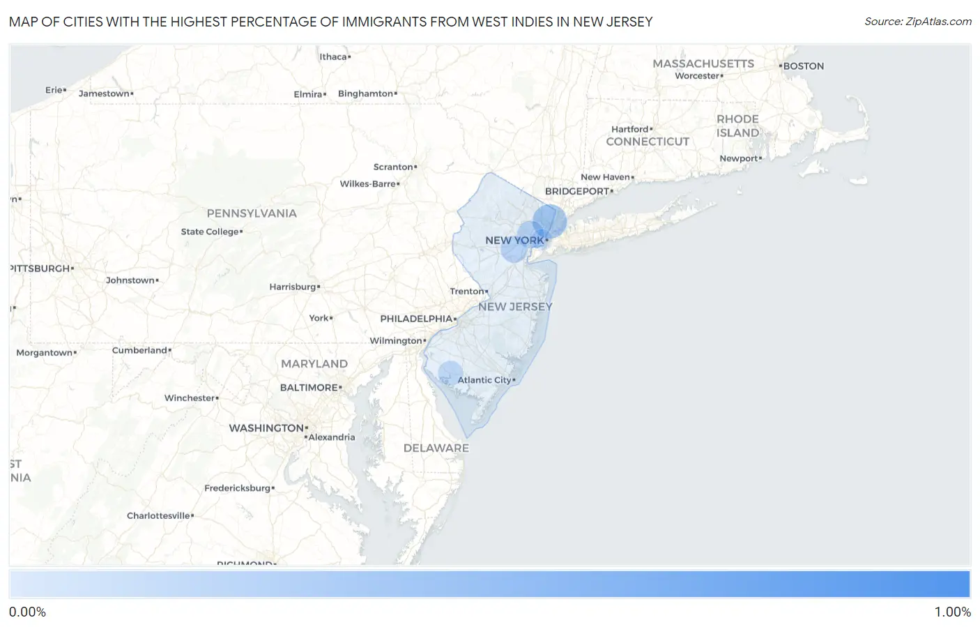 Cities with the Highest Percentage of Immigrants from West Indies in New Jersey Map