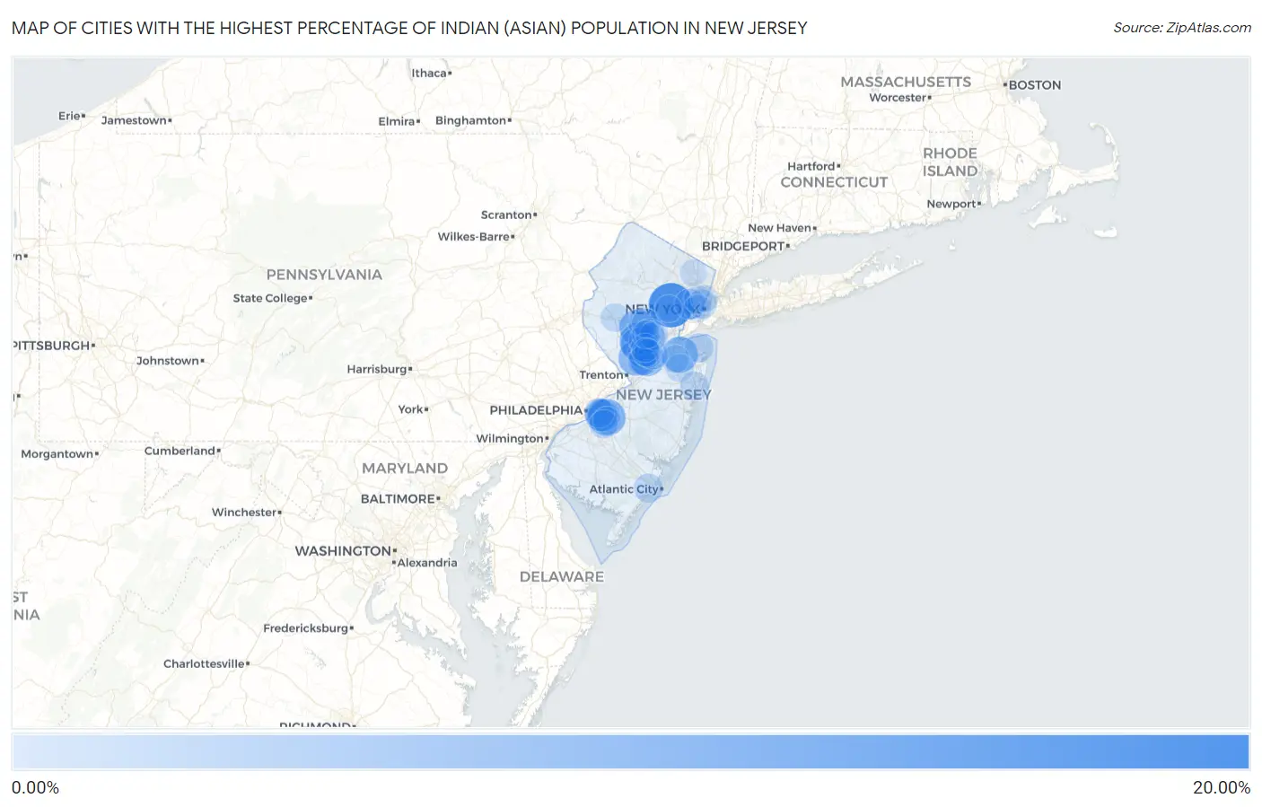 Cities with the Highest Percentage of Indian (Asian) Population in New Jersey Map