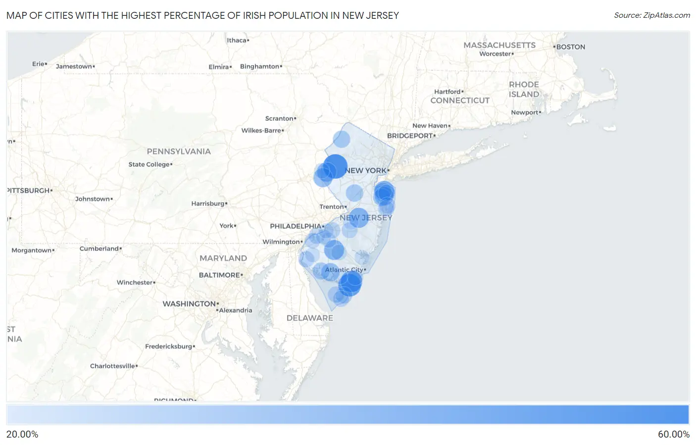 Cities with the Highest Percentage of Irish Population in New Jersey Map
